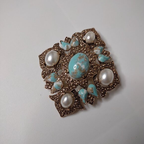 Pretty Blue And Gold Tone Diamond Shaped Sarah Coventry Large Brooch - Picture 2 of 13